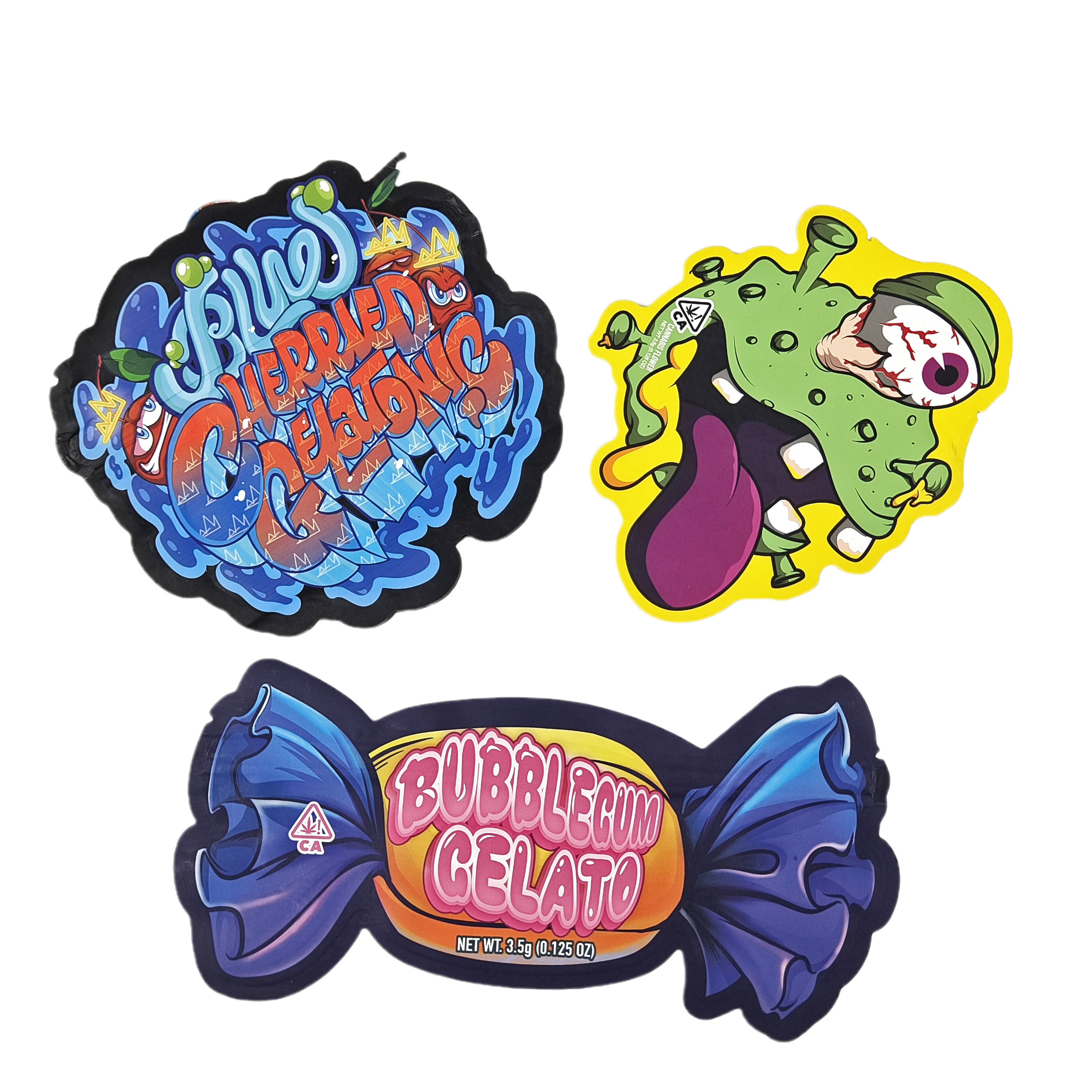 Bolsa de folha de ziplock 3.5g 7g 14g Forma especial Embalagem personalizada Alimentos à prova de odor Saco Mylar de corte a óleo