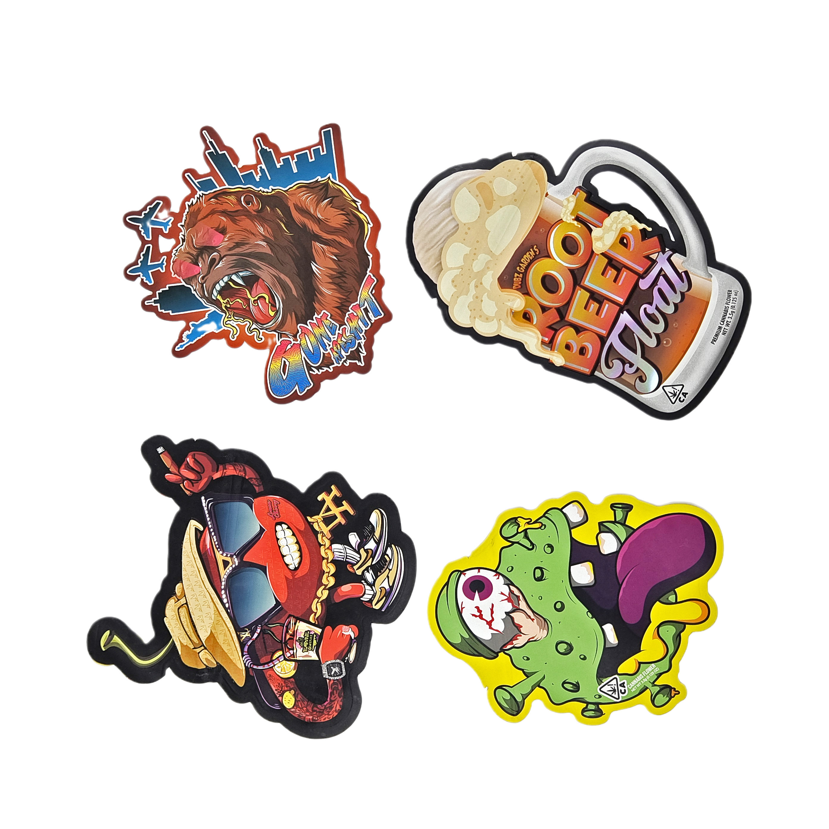 3.5g 7g Impressão personalizada especial de corte a óleo em forma irregular Sacos Mylar à prova de cheiro com fecho de fechadura Embalagem de lanches Sacos Mylar