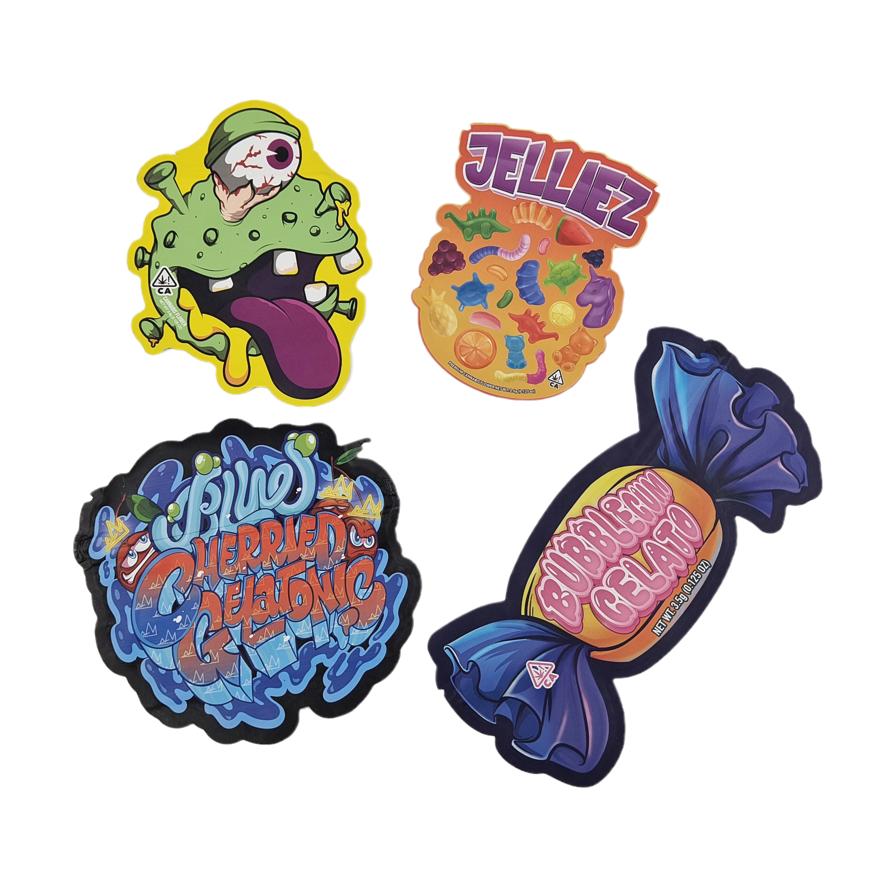 Custom Die Cut Logotipo de plástico impresso à prova de odor 3.5 Embalagens comestíveis de alimentos Ziplock Snack comestível Sacos Mylar