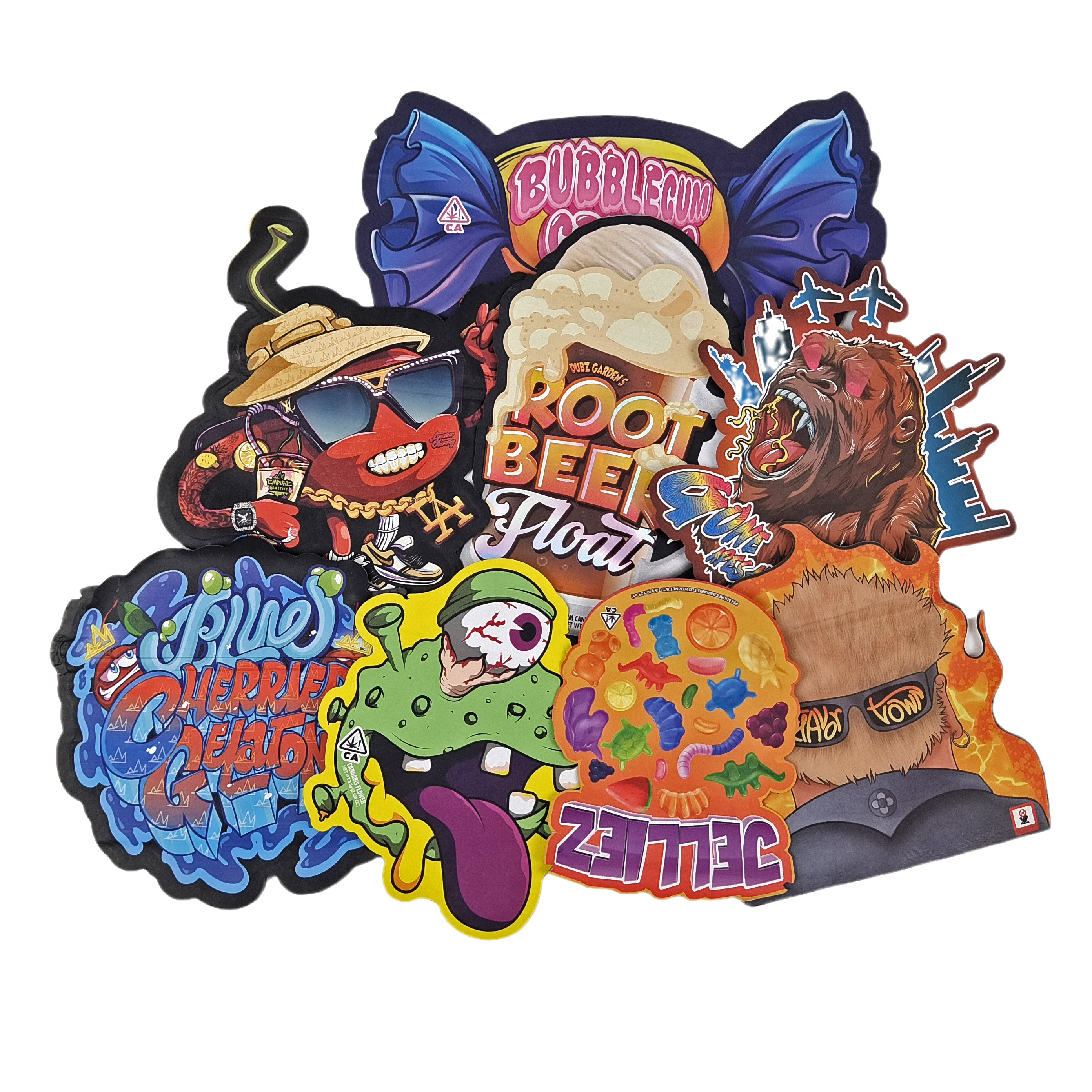 3.5g 7g 14g Saco de embalagem de plástico de forma especial Holograma à prova de odor Plastico a sobressalente Custom Snack Sacos de biscoitos Snack