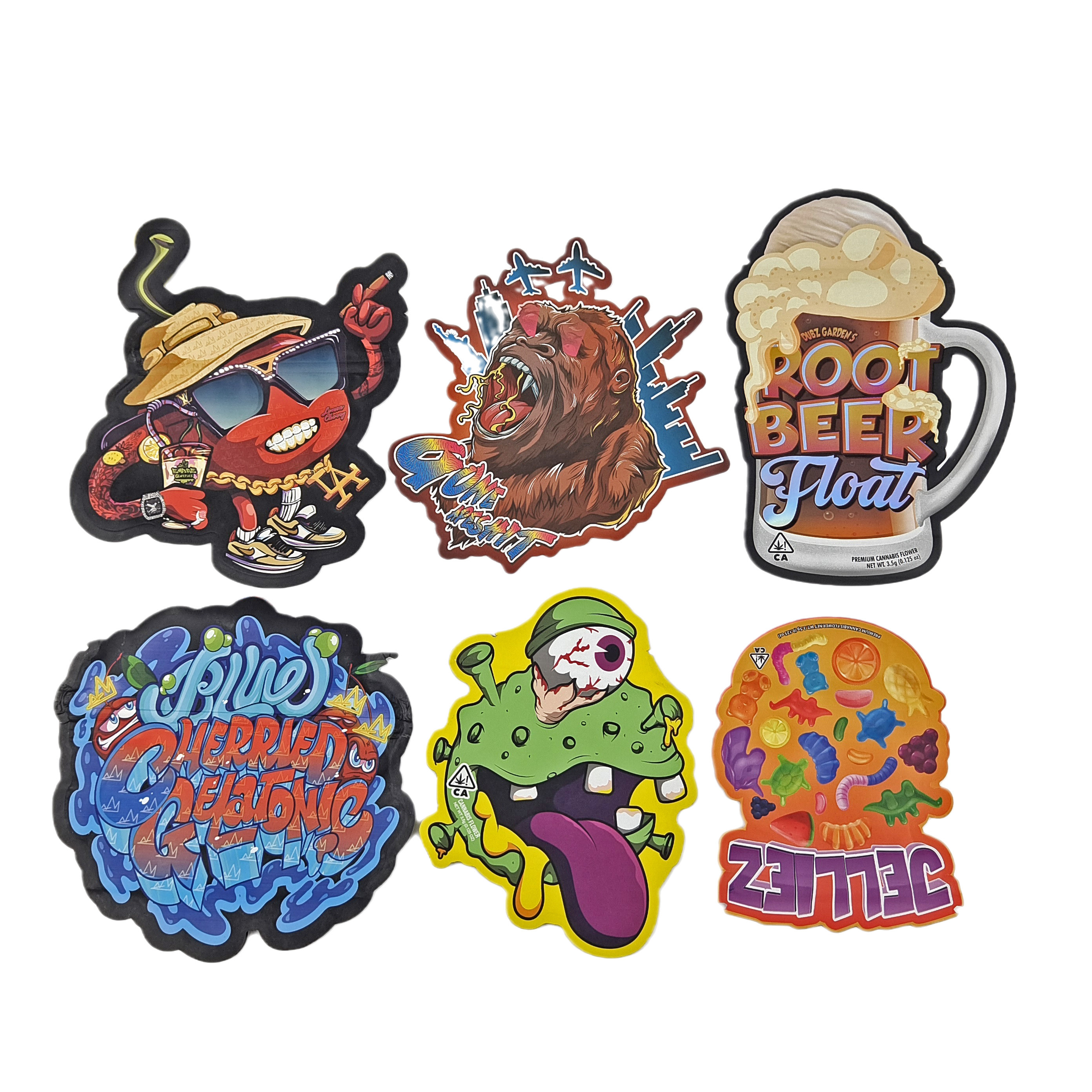 Impressão personalizada à prova de odor 3.5g Embalagens de alimentos irregulares de forma especial embalagem de corte a óleo com sacos Mylar Ziplock