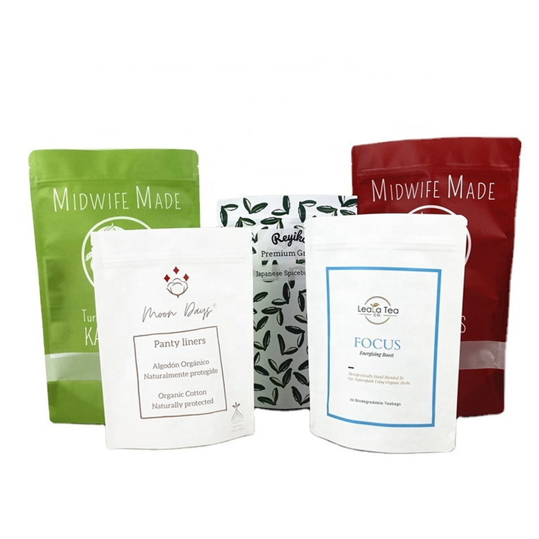 Biodegradável Logotipo personalizado 100g 250g Chá Café Frutas secas Saco de embalagem reciclável Bolsa Stand Up