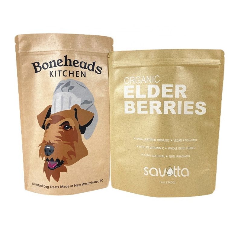 Sacos de papel kraft branco biodegradável personalizados para nozes de mangue em pó alimentos para animais de estimação saco de embalagem de papel à prova de odor