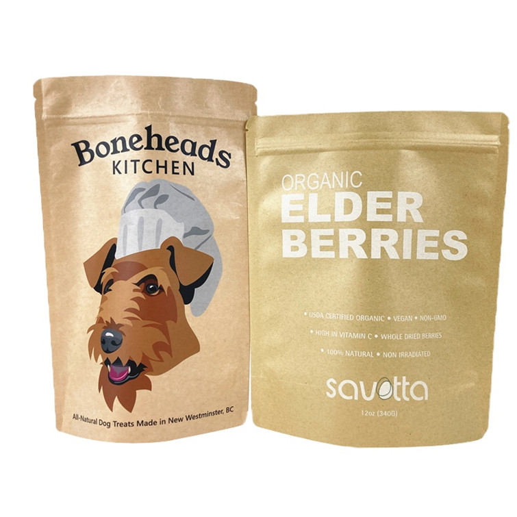 Impressão digital Logotipo personalizado Bolsas de papel kraft branco para amêndoas em pó de manga Alimentos para animais de estimação Papel biodegradável à prova de odor Packa