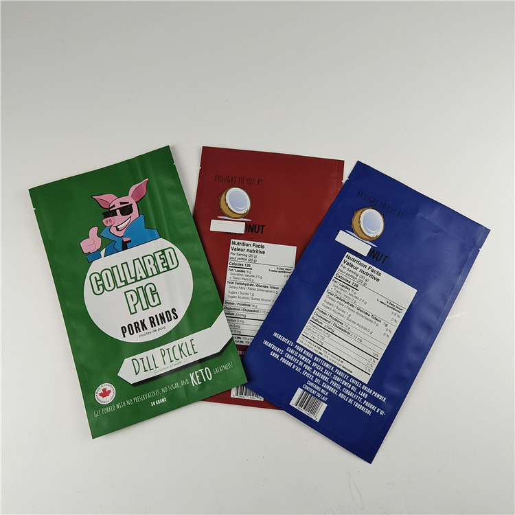 Fabricante Dimensão personalizada Armazenamento Saco de lanches Embalagem Matt Alumínio Folha de Stand Up Pouch Ziplock Saco de Embalagem