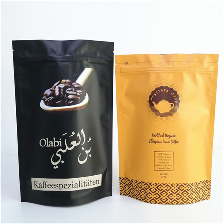 Impressão colorida Embalagem personalizada Café Ziplock Stand Up Pouch Bag para 250g 500g 1kg