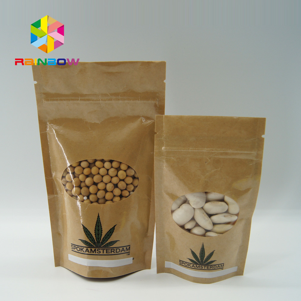 Janela oval dos sacos de papel de Kraft do tamanho de Costomized para o alimento/produtos secos da carne/mar