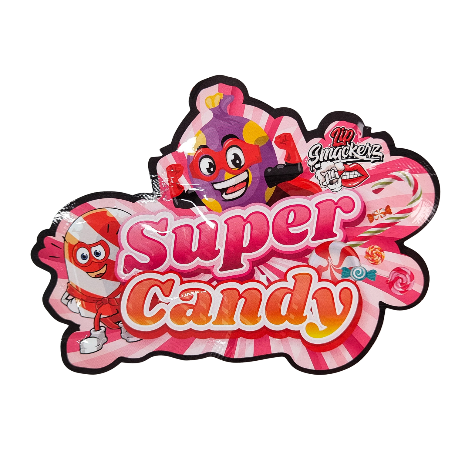 Saco plástico Die Cut 3.5g com zíper brilhante Mylar para embalagem de doces de ervas gomosas à prova de cheiro Superfície brilhante