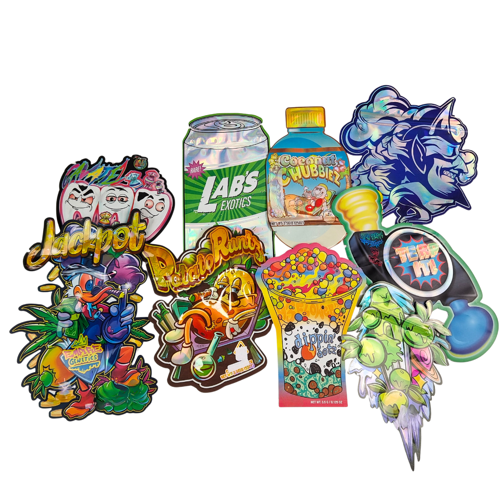 Sacos Mylar Doypack Die Cut Cali 3.5g 7g 14g 28g Sugar Cookie Grau Alimentício Brilho/fosco Herméticos com Zíper