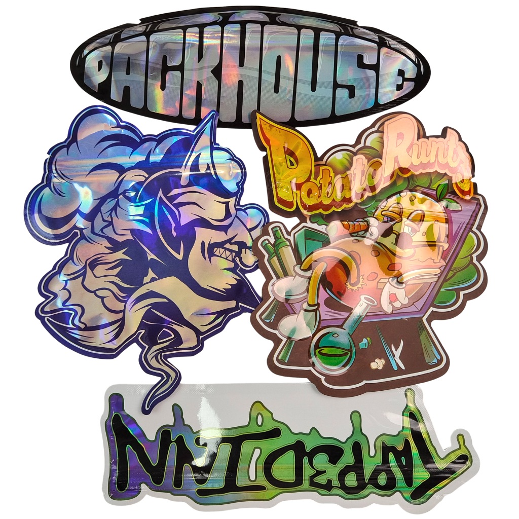 Venda Quente Gloss Die Cut Mylar Bag Com Zipper Edibles Proof Odor 3.5 7g 14g 28g Goma de cogumelo Bolsa de plástico de impressão personalizada