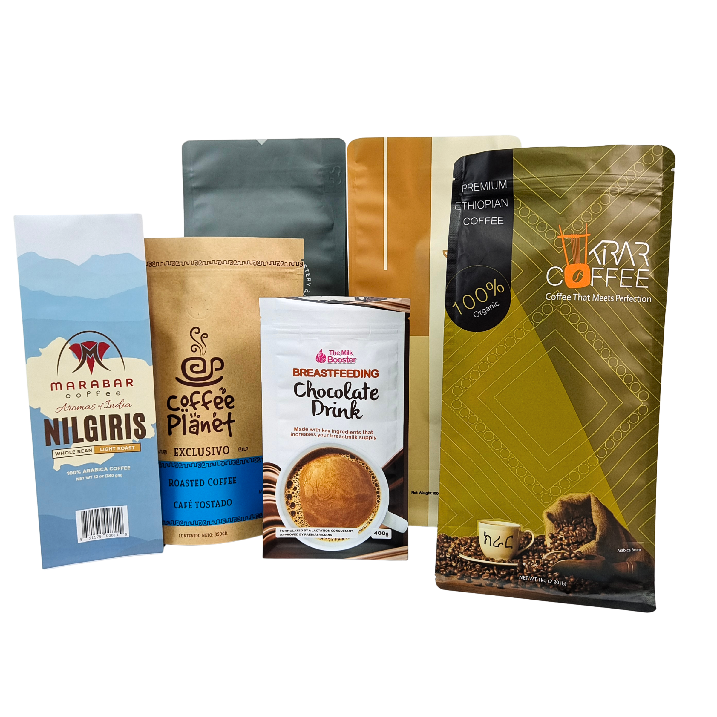 Saco de grãos de café com fecho de cadeado com válvula