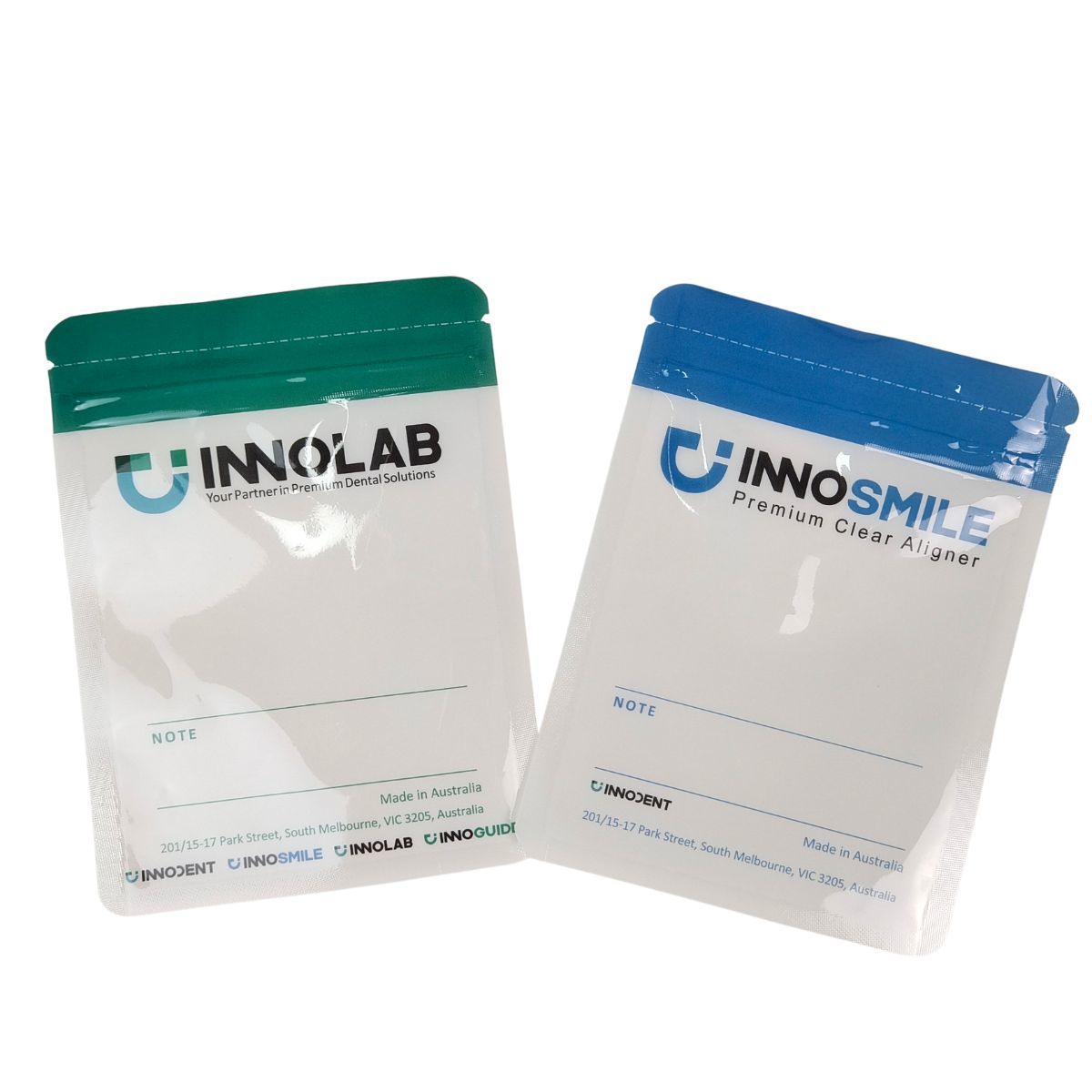 Saco de zíper branco personalizável para dentes Dentários alinhadores transparentes Embalagem de um lado transparente com vedação térmica e alinhamento do logotipo