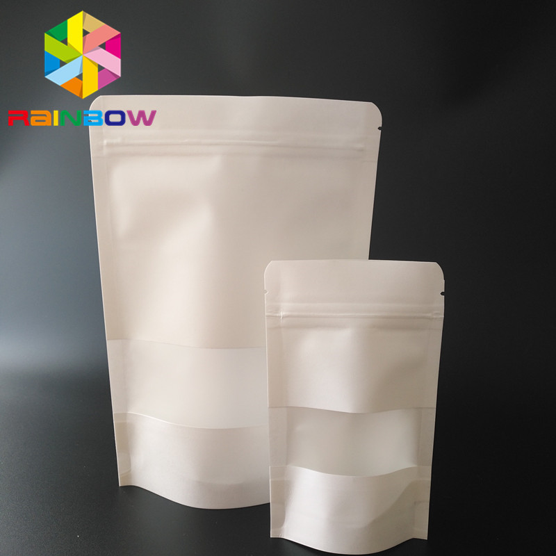 Embalagem de bolsas de snack em branco de papel kraft com janela / fecho transparente