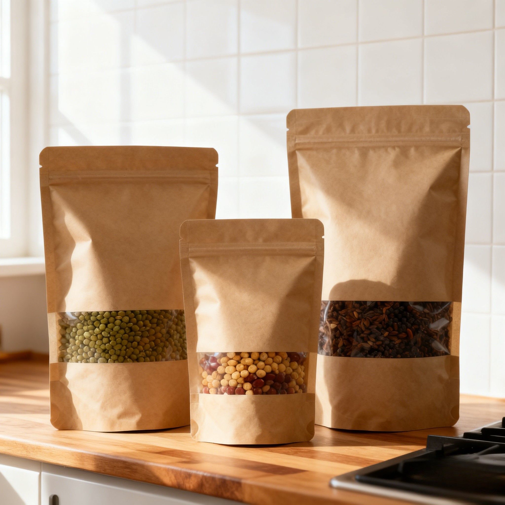 Saco Stand Up Personalizado Biodegradável à Prova de Umidade em Papel Kraft para Embalagem de Alimentos