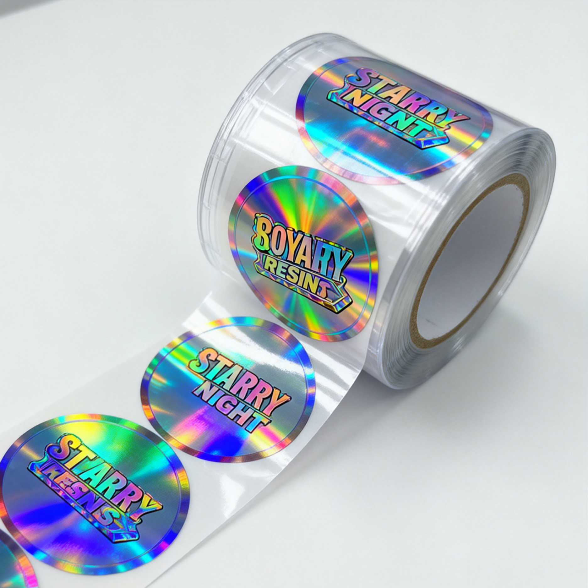 Etiquetas adesivas customizadas de vinil impermeáveis com design holográfico OEM para presentes e artesanato