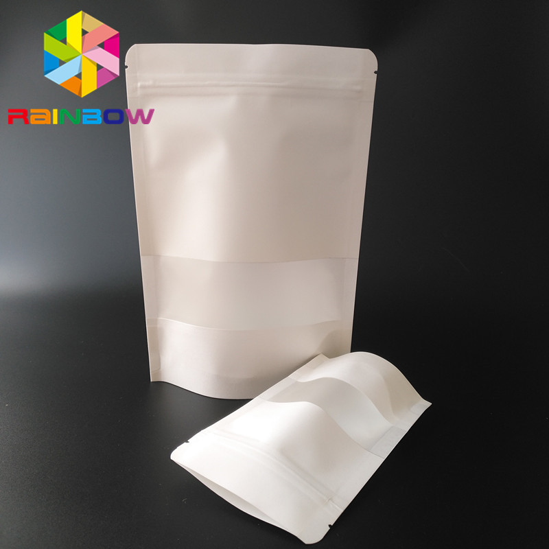 Doypack branco levanta-se sacos de papel Ziplock de Kraft dos malotes do café com janela/zíper claros