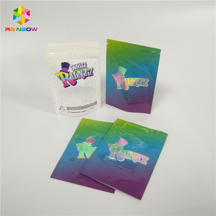 Saco do petisco do laser do holograma que empacota o malote sem perigo para as crianças da janela do fechamento do fecho de correr para cosméticos