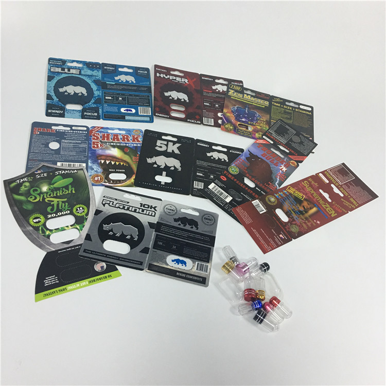 Logotipo masculino de empacotamento do costume dos comprimidos do sexo do rinoceronte da medicamentação do realce do cartão de seda da bolha da impressão