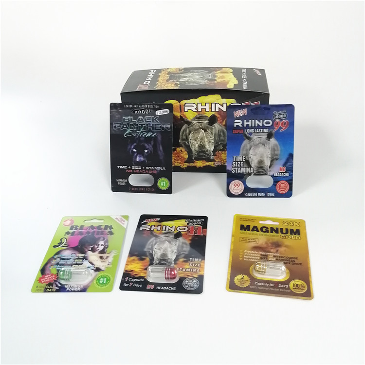 Série de empacotamento do rinoceronte do cartão sexual da bolha dos comprimidos do realce para o bloco da cápsula do sexo do pó