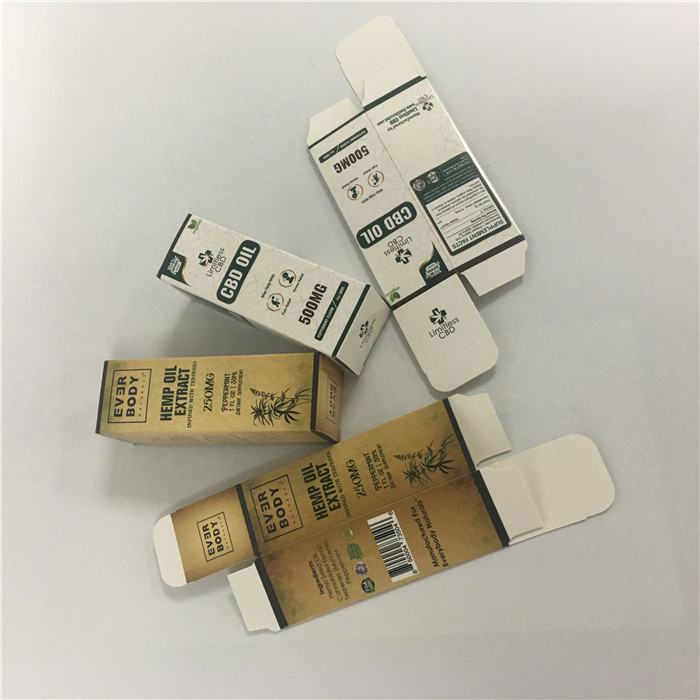Personalize a caixa de papel de óleo da cópia CBD do projeto, caixa branca de empacotamento de papel do cartão da garrafa de gotas do óleo de 350g CBD