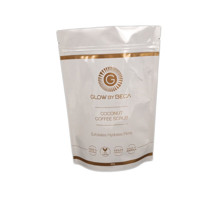 O corpo lustroso branco do revestimento esfrega 150 mícrons levanta-se o malote do zíper