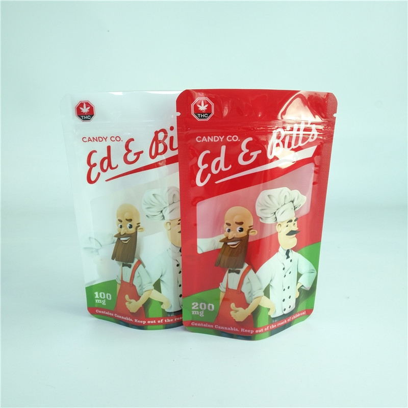 Digitas que imprimem o suporte gomoso de empacotamento do saco CBD dos doces 100mg acima do malote com janela clara