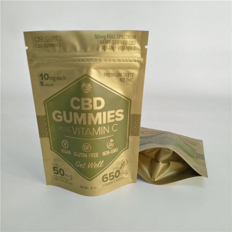 Digitas que imprimem o saco pequeno de Mylar da prova do malote de Matte Gold Stand Up Zipper para ervas daninhas