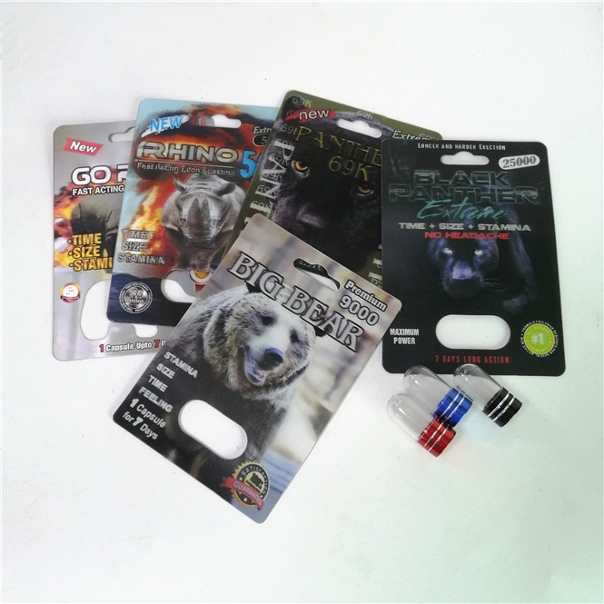 Comprimidos sexuais do realce que empacotam cartões máximos da bolha do rinoceronte 150K 3D com a caixa de papel para a cápsula do sexo do pó