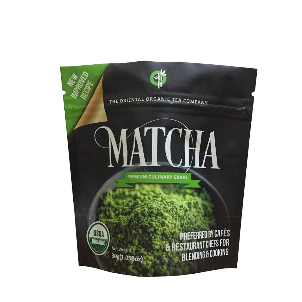 O ZipLock imprimindo feito sob encomenda ensaca sacos da embalagem do pó do chá verde de Matcha do malote do suporte da folha de alumínio acima