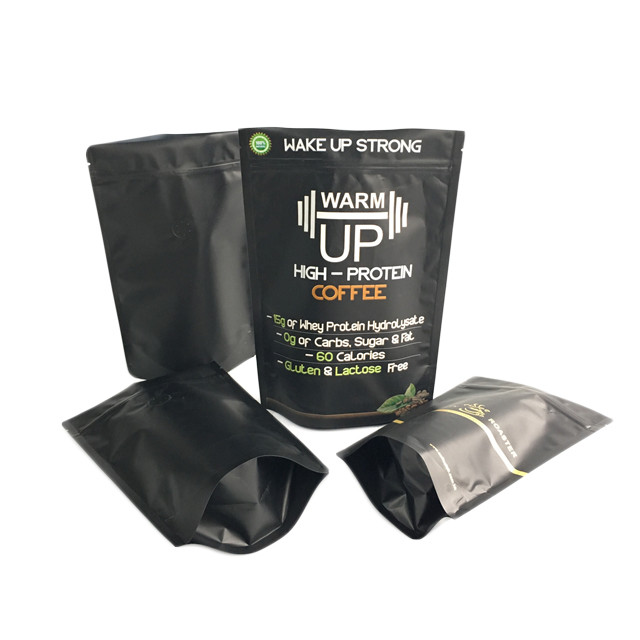 Saco de café Matte Black Finish Foil Stand da impressão do ouro acima do saco de empacotamento do zíper