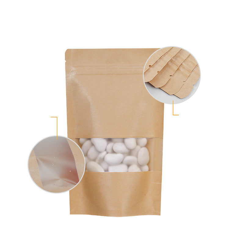 Biodegradáveis Ziplock do papel de embalagem de Brown levantam-se o malote com janela