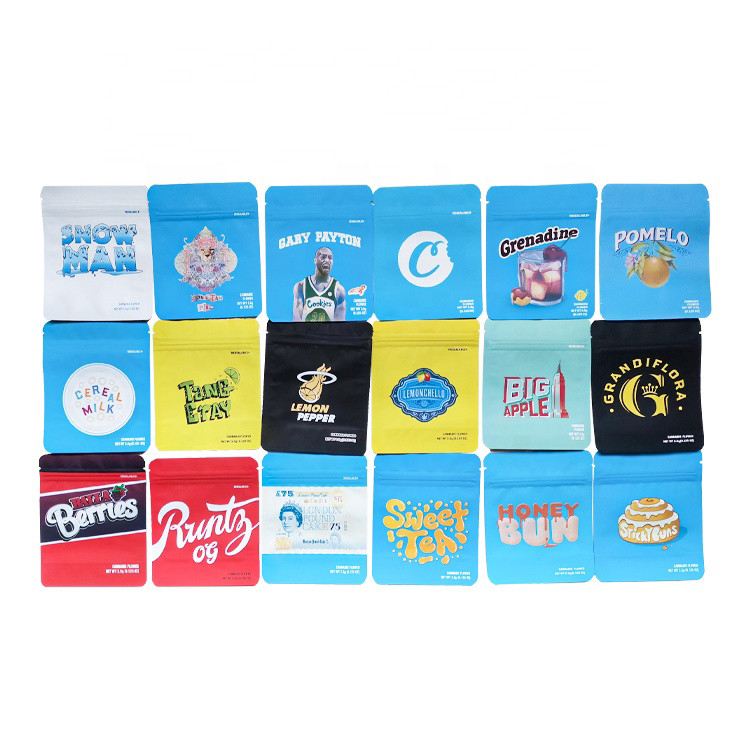 Fechamento do fecho de correr de Califórnia Sf a flor sem perigo para as crianças do 8o 3.5g Mylar das cookies ensaca sacos pequenos das cookies do tamanho 3.5g com etiquetas do holograma