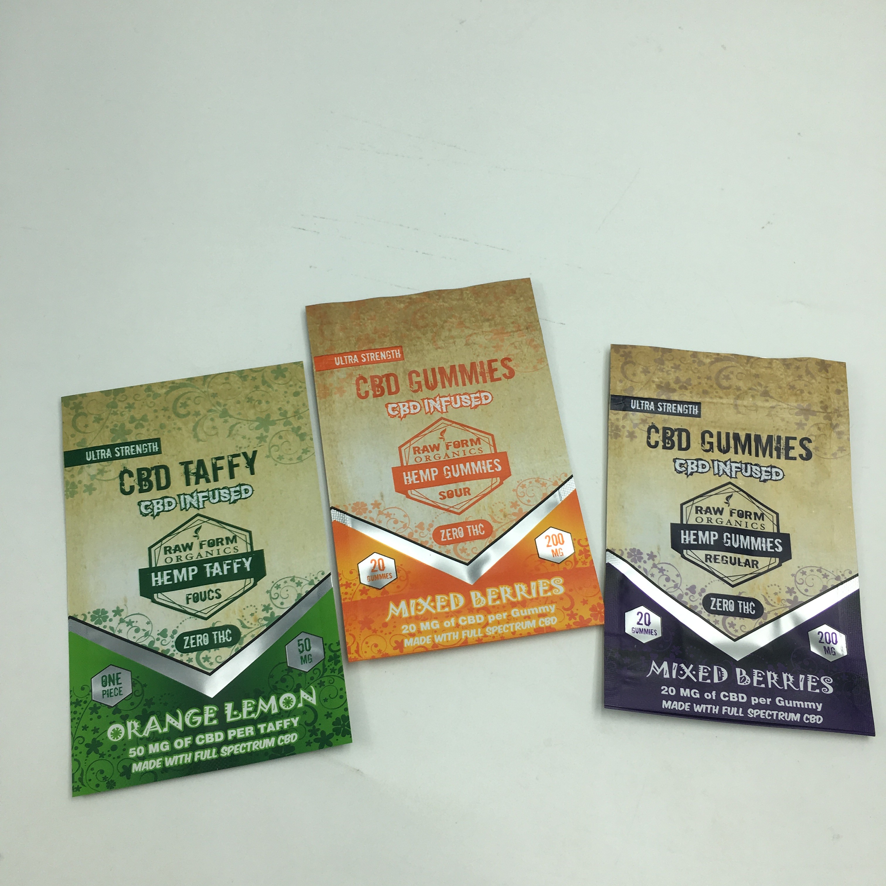 1g impressos feitos sob encomenda 3.5g reciclam o saco comestível pequeno gomoso da erva daninha do suporte acima 3.5g mylar do urso CBD do zíper da prova do cheiro