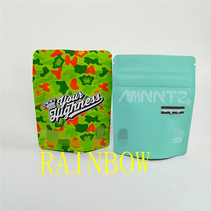 saco de Matte Child Proof Zipper Packaging do preto do toque 3.5g macio/suporte da erva daninha acima do saco de empacotamento do malote