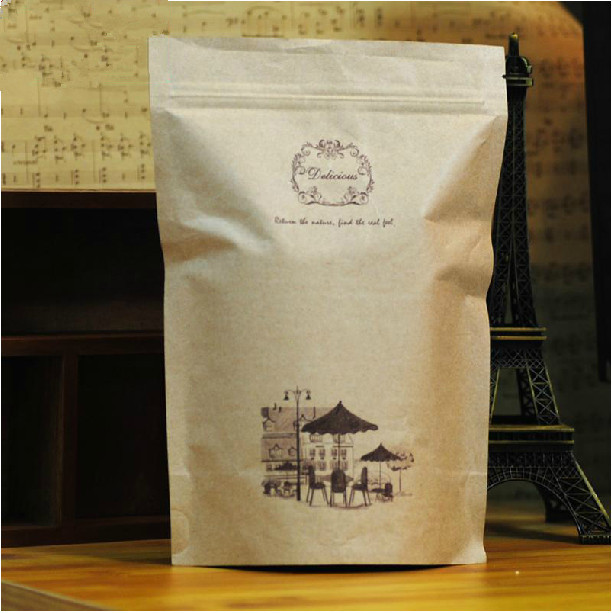 O feijão de café personalizou os sacos de papel Brown Kraft com o saco de papel do ofício da janela e do zíper