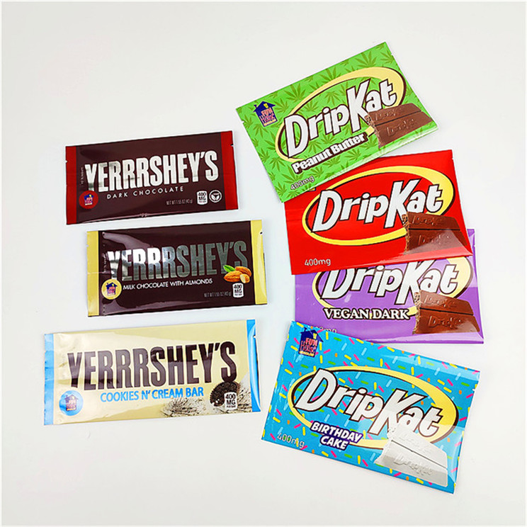 Saco impresso feito sob encomenda do petisco de Mylar Edibles que empacota para a barra de chocolate 400mg
