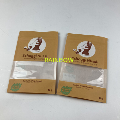 Sacos de papel Resealable personalizados reciclados de Brown Kraft dos alimentos para animais de estimação dos malotes do suporte acima