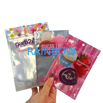 Saco plástico Mylar com frente transparente e verso em folha de alumínio, com zíper selado a quente, autosselante, à prova de umidade, projetado sob medida para açúcar