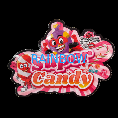 Saco plástico Die Cut 3.5g com zíper brilhante Mylar para embalagem de doces de ervas gomosas à prova de cheiro Superfície brilhante