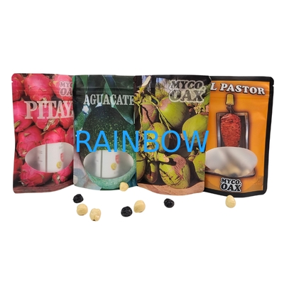 Embalagem em bolsas de pé, selos de três lados, janela de fecho de cadeado plana reutilizável Bolsas de plástico reutilizáveis de folha de alumínio Mylar