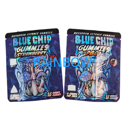 Calidade de corte a óleo 3.5g 7g 14g 28g Sacos Mylar para pastilhas de mascar Goma Holográfica à prova de cheiro Sacos Ziplock