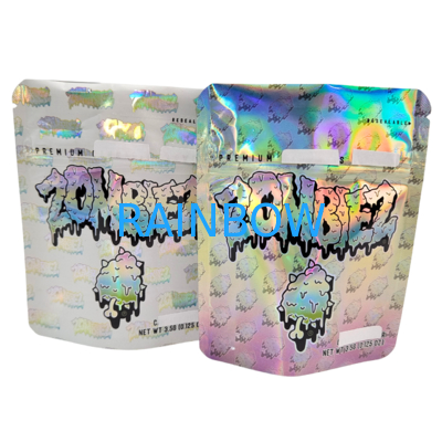 Saco Mylar Holográfico Resealável à Prova de Odor Stand Up Pouch 3.5g/7g/1oz/1lb Balas de Goma Saco Plástico com Zíper