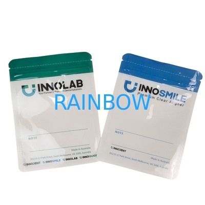 Saco de zíper branco personalizável para dentes Dentários alinhadores transparentes Embalagem de um lado transparente com vedação térmica e alinhamento do logotipo