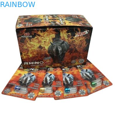 Venda a retalho Custom Rhino 100k 150k 200k cápsula comprimidos de melhoria da medicina cartão de embalagem 3d com caixa de exibição de papel