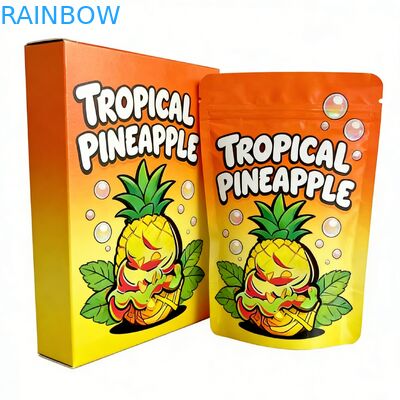 Custom 3.5 Mylar Saco Venha com caixa de exibição para flores doces biscoito de goma embalagem resistente a crianças 3.5g 7g 14g Die Cut Mylar Saco